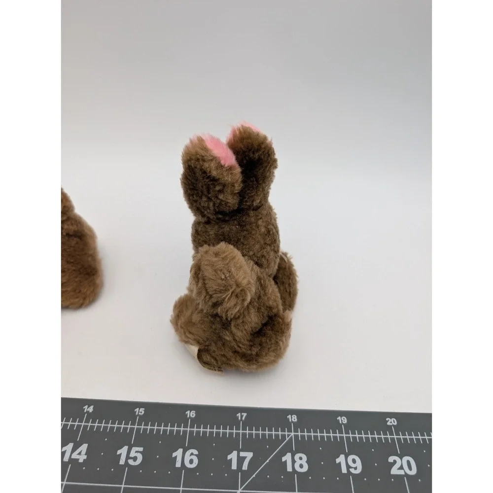 Russ Brown Mini Rabbit Plush 4 Inch Pink Ears Lot‎ of 2 Stuffed Animal Toy